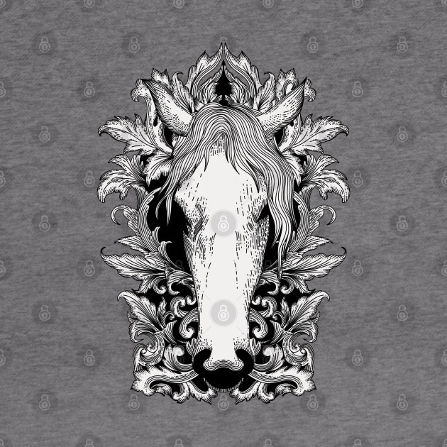 White Horse In Floral Victorian (Black) by mybeautypets